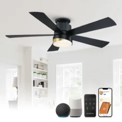52" Modern Black Smart Hunger Ceiling Fan with Light and Remote, App Control, Voice Control