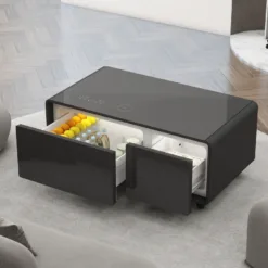 Smart Coffee Table with Built-in Fridge,Bluetooth Speaker,Wireless Charging,Touch Control Panel,USB Interface,Outlet Protection